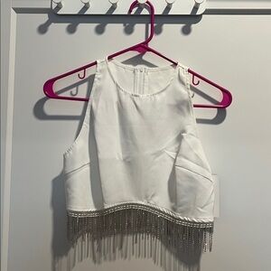 NWT White Crop Top with Silver Fringe - SIZE XS